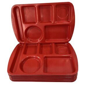 Vintage Prolonware Melamine Tray Red 6-Compartment Cafeteria School Lunch 14x10